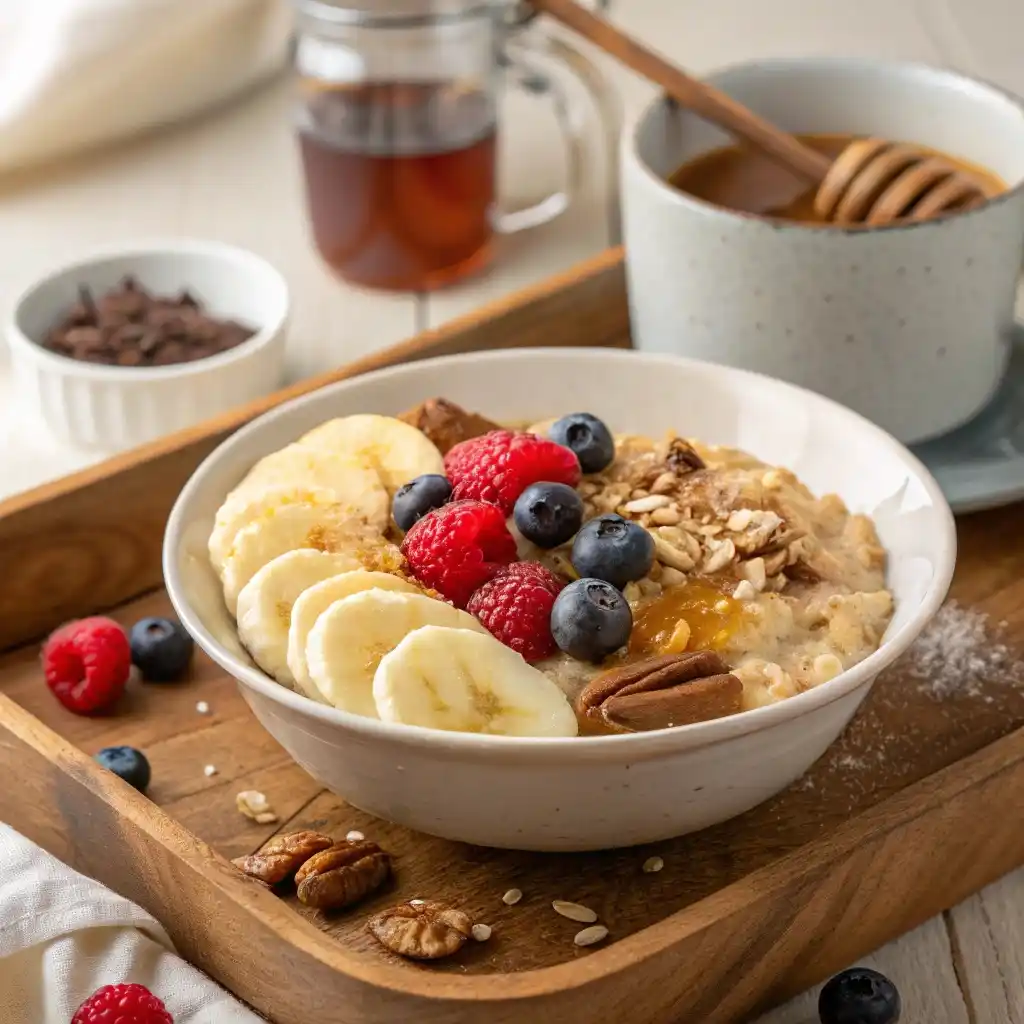 A Beautifully Plated Bowl Of Honey And Oatmeal To