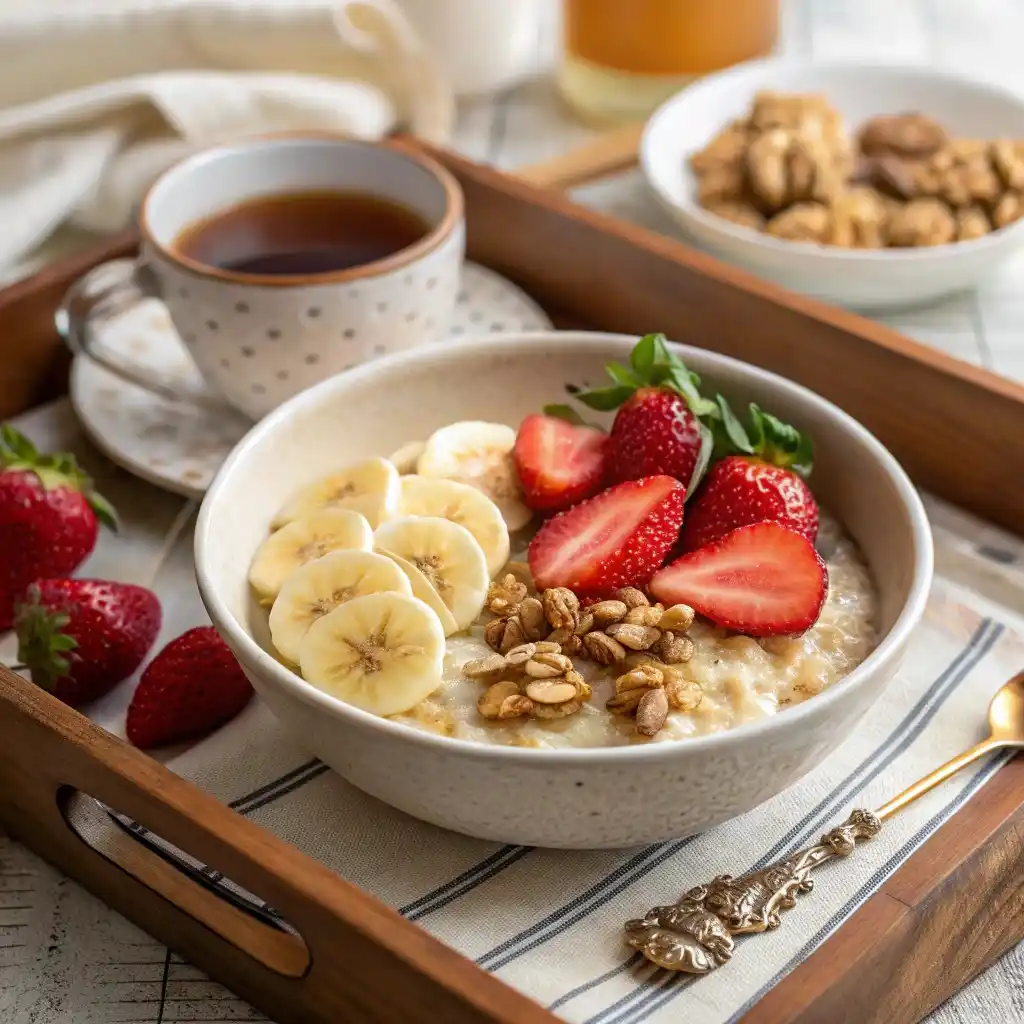 A Beautifully Plated Bowl Of Porridge Topped With