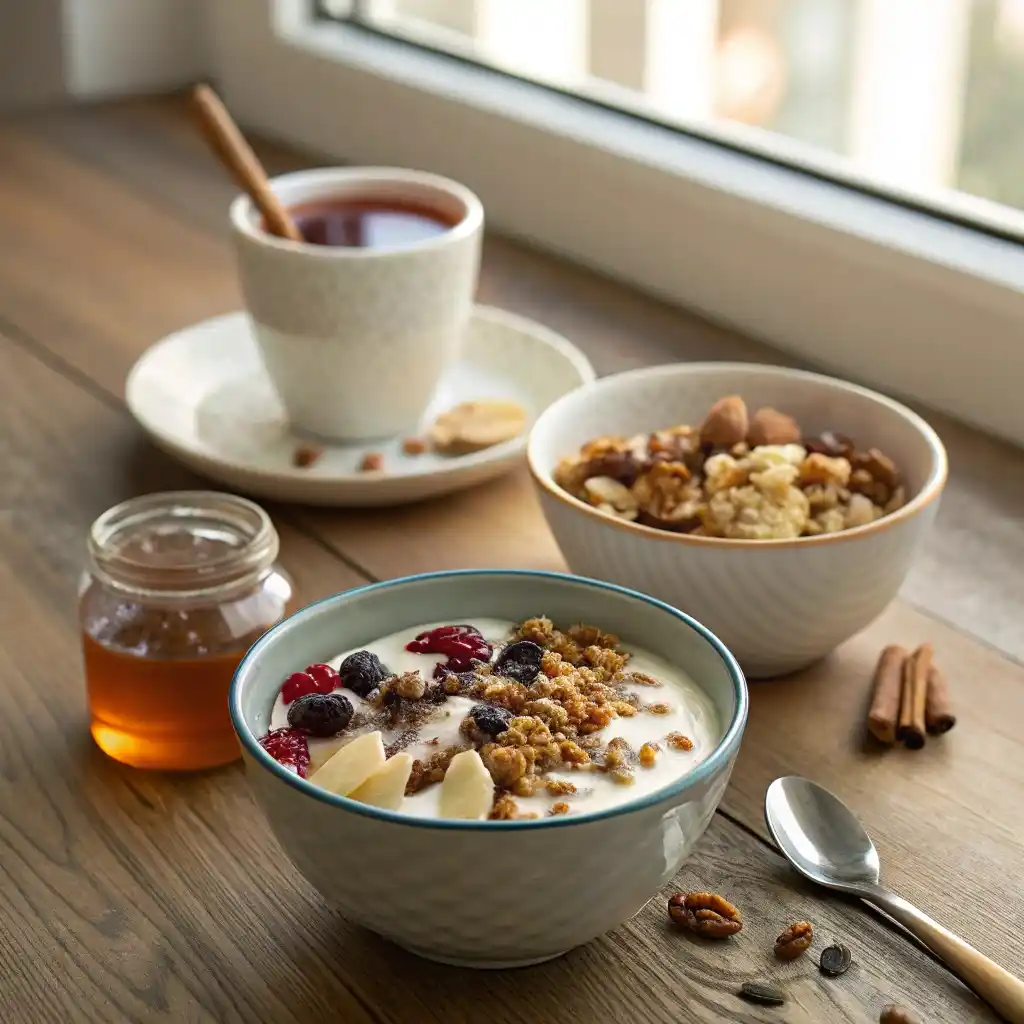 A Cozy Breakfast Scene Featuring Two Bowls One Wi