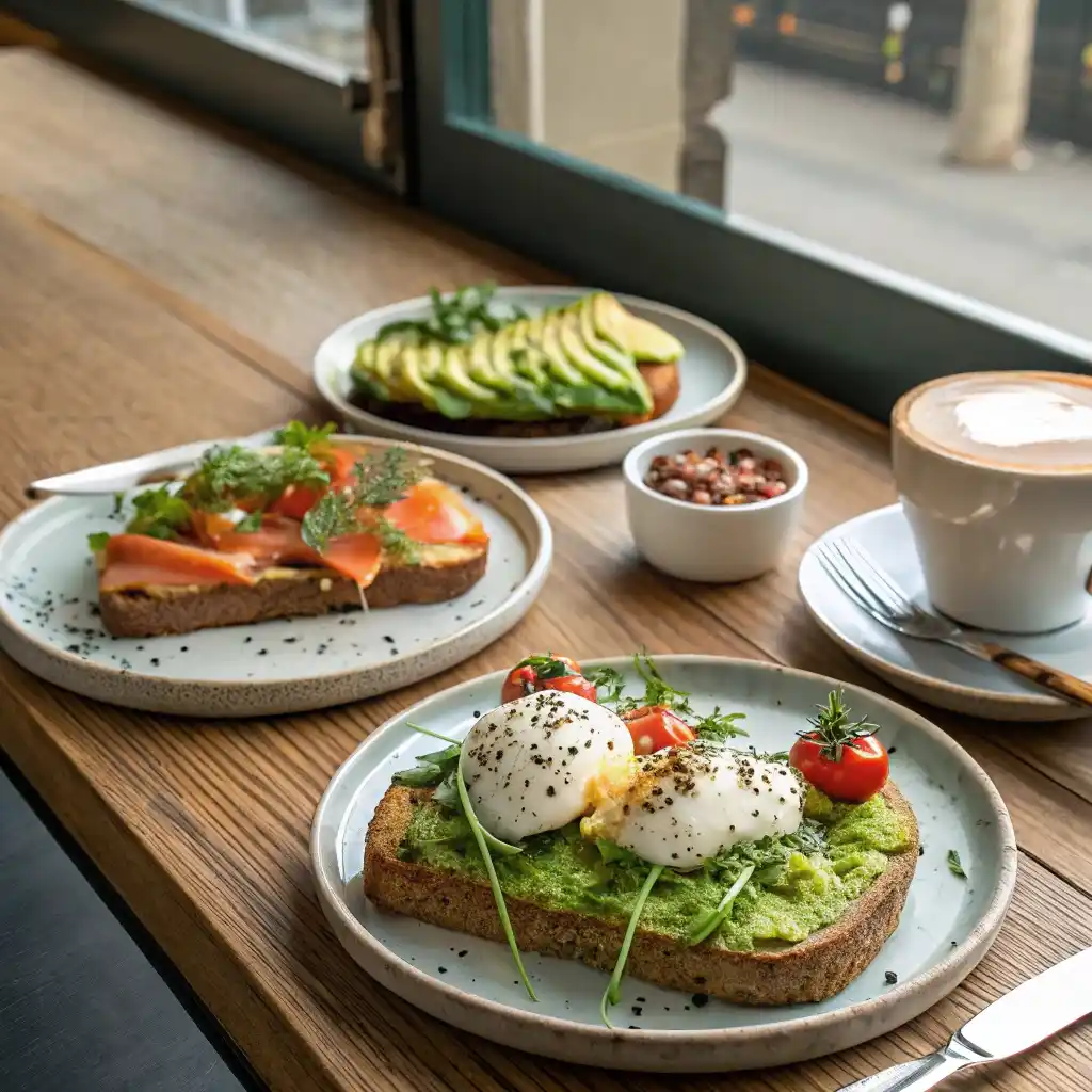 A Stylish Caf Setting Featuring A Wooden Table W