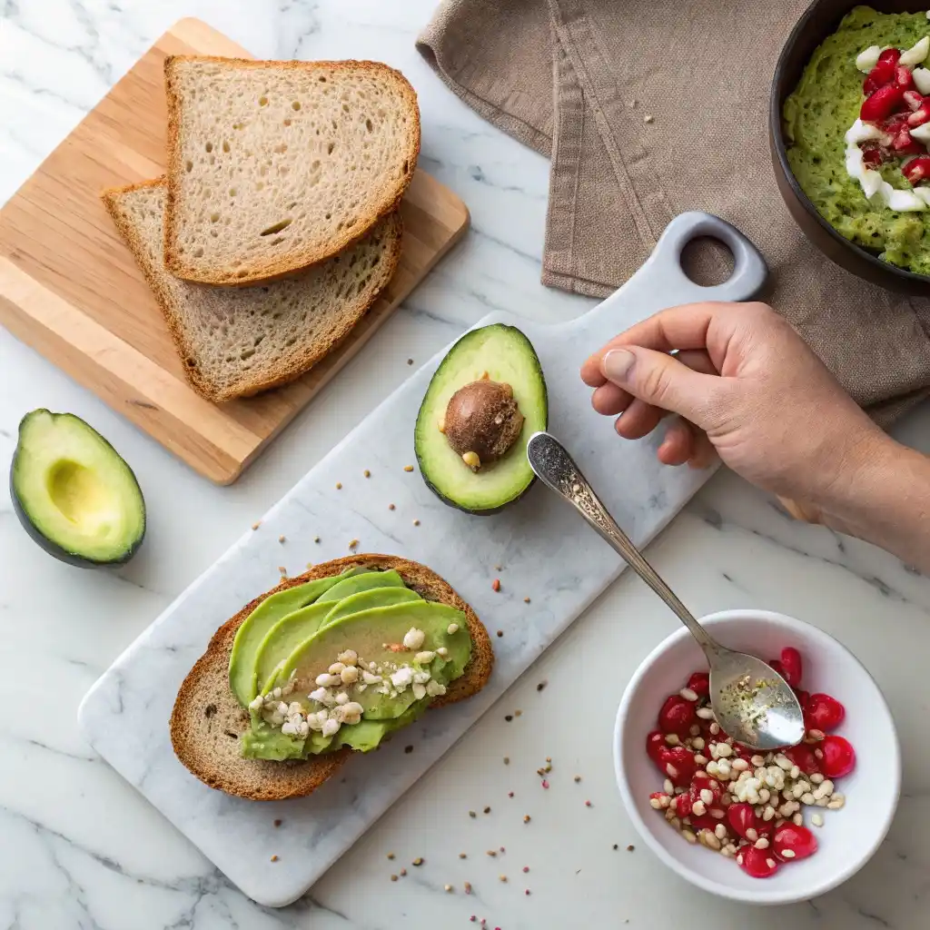  A Top Down View Of An Avocado Toast Preparation S