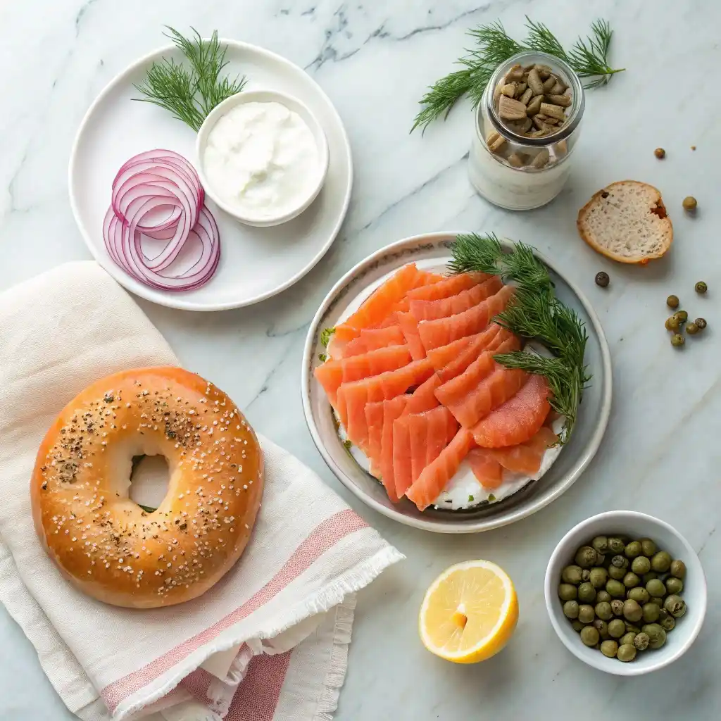 A Top Down View Of Fresh Ingredients For Salmon An