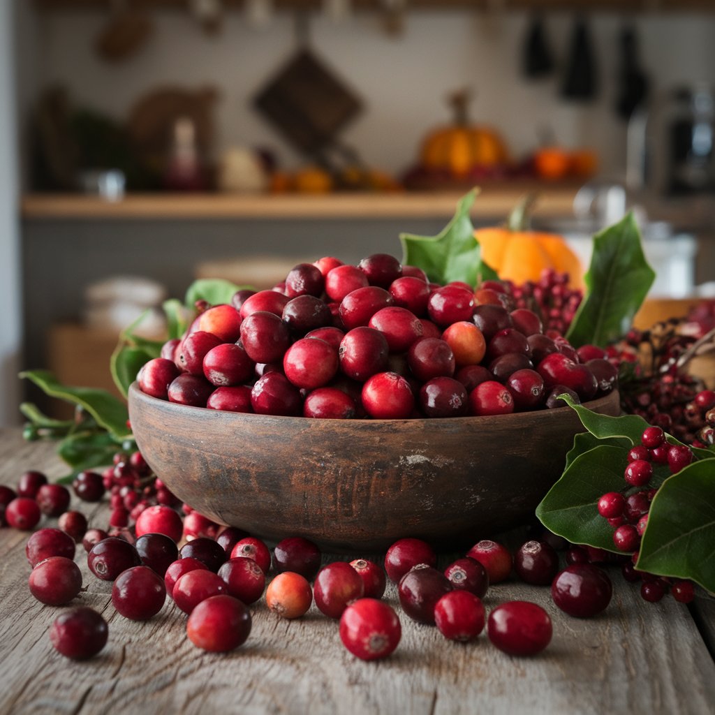 Fresh cranberry sauce served in a white bowl, garnished with orange zest and fresh cranberries, placed on a rustic wooden table