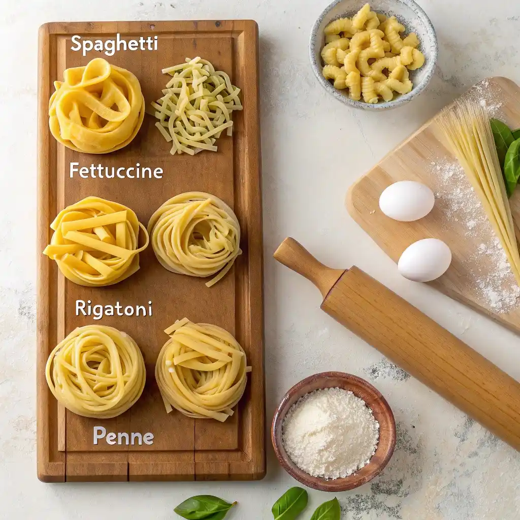 A Top Down View Of Various Pasta Types Arranged N