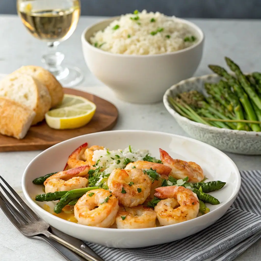 Focus On A Beautifully Plated Garlic Shrimp Meal