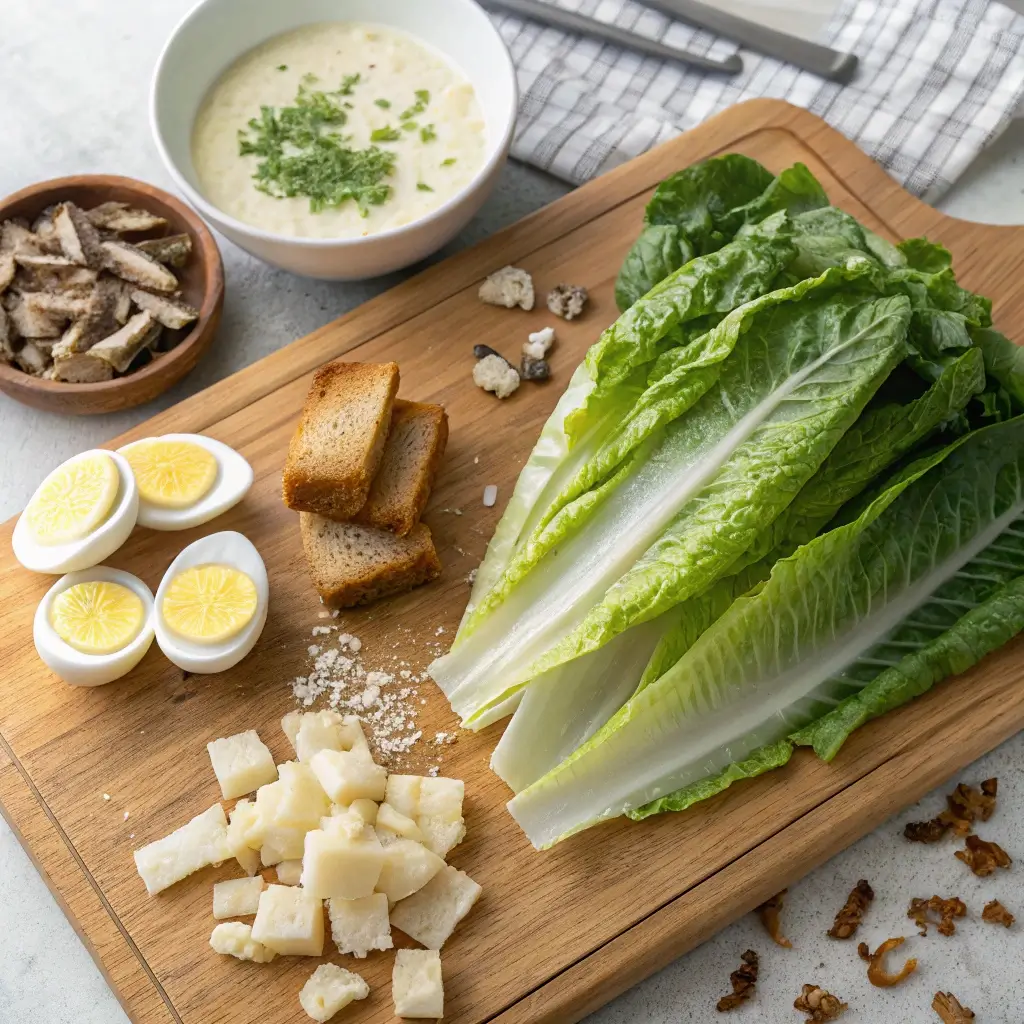 Focus On Caesar Salad Ingredients Detailed