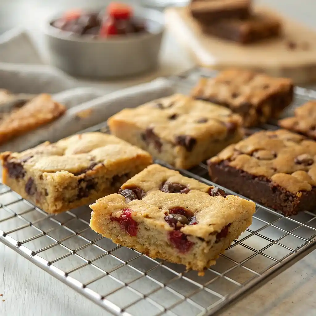 A Close Up Shot Of Freshly Baked Bar Cookies On A