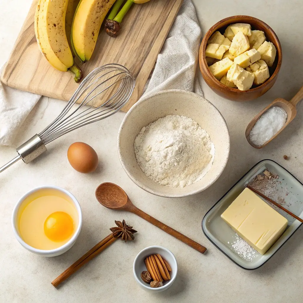 Focus On A Flat Lay Composition Of Banana Bread In