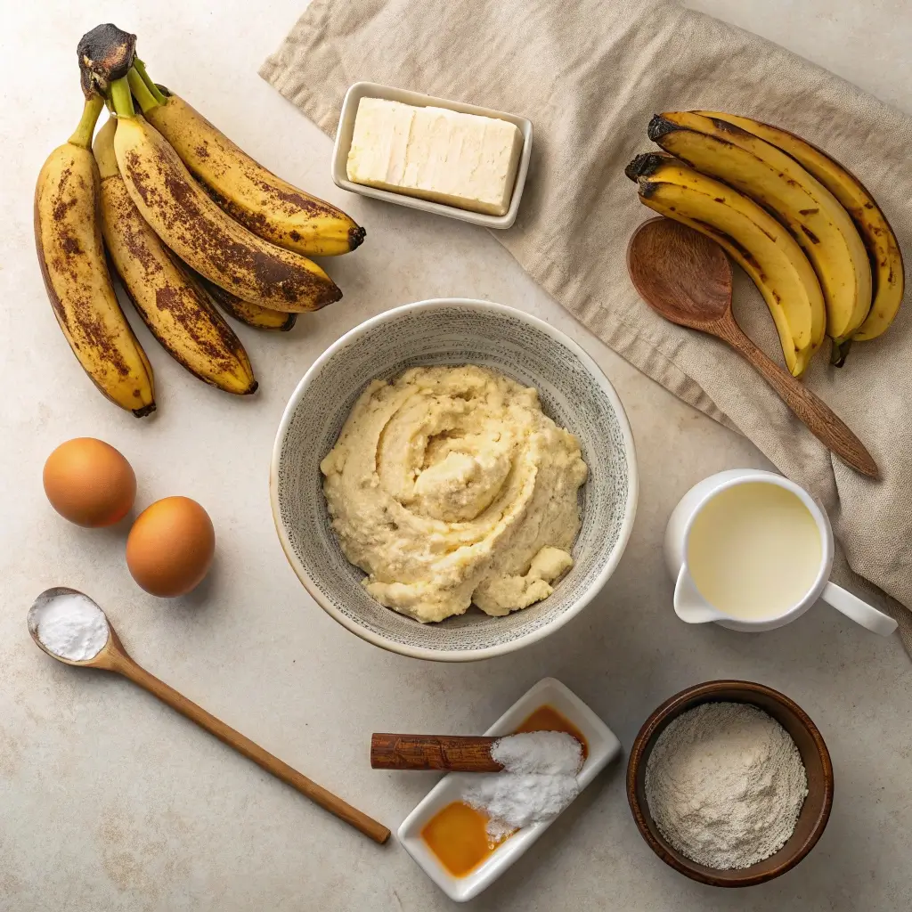 Focus On A Top Down View Of Fresh Banana Bread Ing