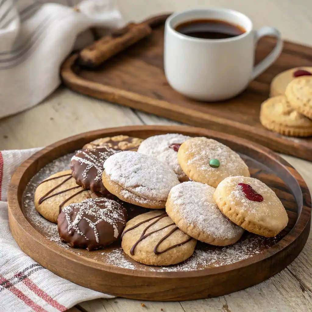 A Plate Of Fully Baked Molded Cookies Some Dusted