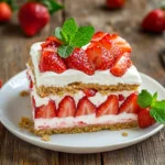 Strawberry Shortcake Icebox Cake with fresh strawberries and whipped cream layers